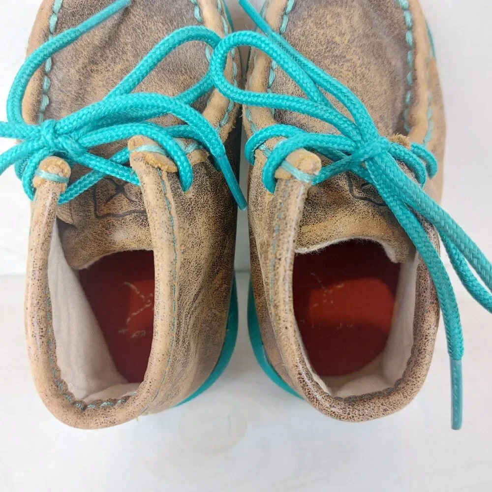 Twisted X Infant Bomber Driving Mocs Size 5M Brown Teal Accents Leather